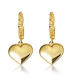 10K Yellow Gold Heart Shape Love Cuban Link Huggies Earrings
